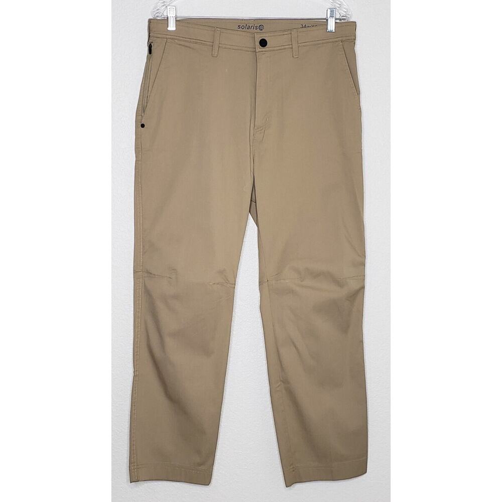 Solaris Mens Pants 34x29 Tan Flat Front Stretch Lightweight Active Casual Chinos